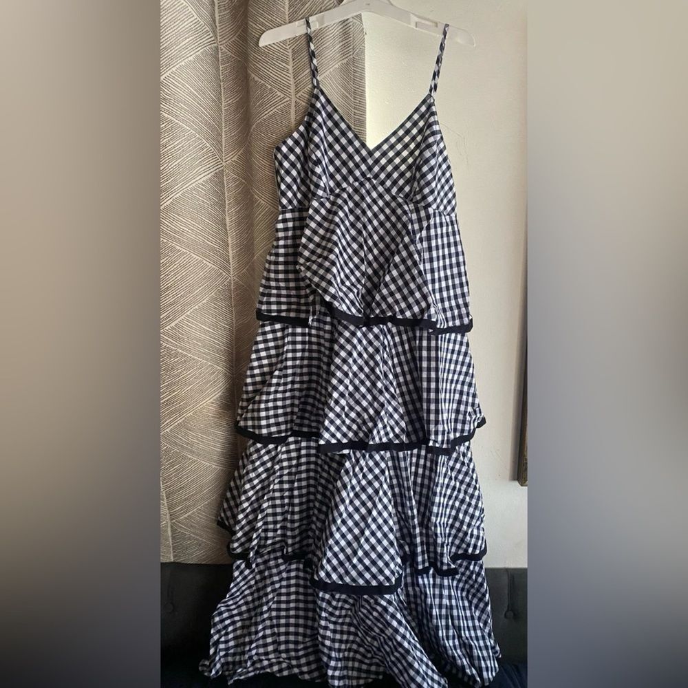 .J. Crew Spiro Tiered Gingham Cotton- Poplin Midi Dress Ruffle Sz 6 - Picture 5 of 14